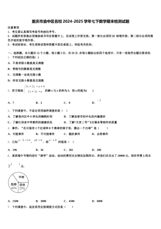 重庆市渝中区名校2024-2025学年七下数学期末检测试题含解析