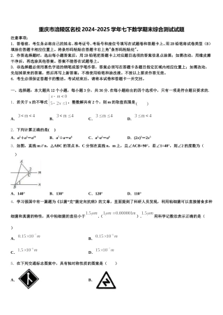 重庆市涪陵区名校2024-2025学年七下数学期末综合测试试题含解析