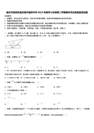 重庆市南岸区重庆南开融侨中学2025年数学七年级第二学期期末学业质量监测试题含解析