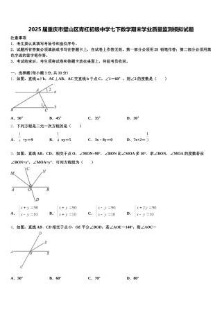 2025届重庆市璧山区青杠初级中学七下数学期末学业质量监测模拟试题含解析