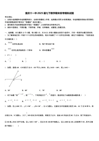 重庆十一中2025届七下数学期末统考模拟试题含解析