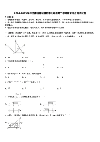 2024-2025学年江南省郸城县数学七年级第二学期期末综合测试试题含解析