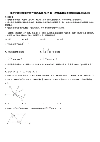 重庆市南岸区重庆南开融侨中学2025年七下数学期末质量跟踪监视模拟试题含解析