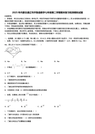 2025年内蒙古通辽市开鲁县数学七年级第二学期期末复习检测模拟试题含解析