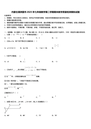 内蒙古满洲里市2025年七年级数学第二学期期末教学质量检测模拟试题含解析