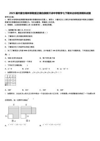 2025届内蒙古锡林郭勒盟正镶白旗察汗淖中学数学七下期末达标检测模拟试题含解析