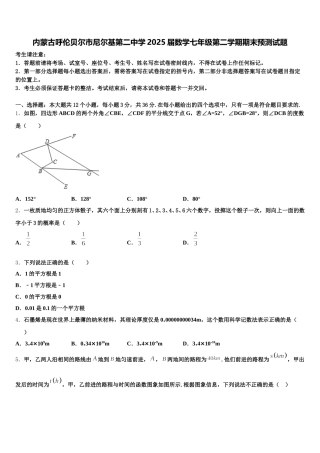 内蒙古呼伦贝尔市尼尔基第二中学2025届数学七年级第二学期期末预测试题含解析