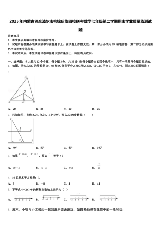 2025年内蒙古巴彦淖尔市杭锦后旗四校联考数学七年级第二学期期末学业质量监测试题含解析