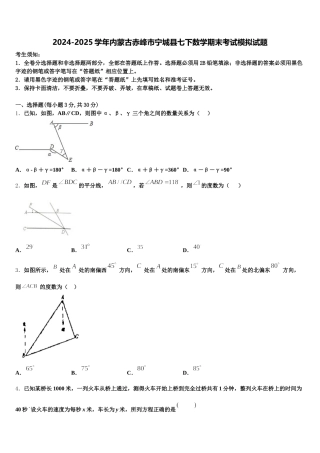 2024-2025学年内蒙古赤峰市宁城县七下数学期末考试模拟试题含解析