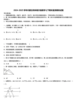 2024-2025学年内蒙古和林格尔县数学七下期末监测模拟试题含解析