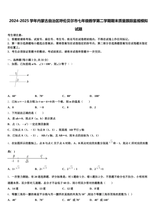 2024-2025学年内蒙古自治区呼伦贝尔市七年级数学第二学期期末质量跟踪监视模拟试题含解析