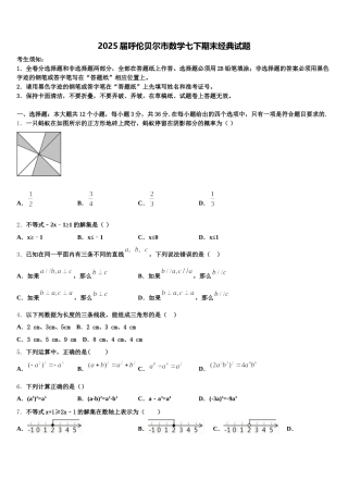 2025届呼伦贝尔市数学七下期末经典试题含解析