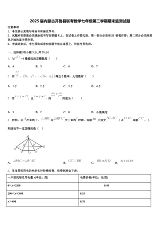 2025届内蒙古开鲁县联考数学七年级第二学期期末监测试题含解析