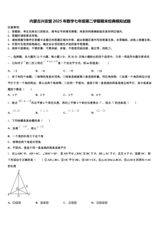 内蒙古兴安盟2025年数学七年级第二学期期末经典模拟试题含解析