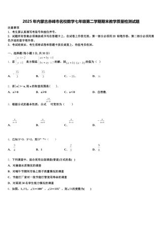 2025年内蒙古赤峰市名校数学七年级第二学期期末教学质量检测试题含解析