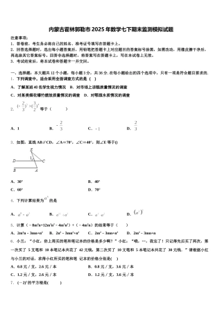 内蒙古霍林郭勒市2025年数学七下期末监测模拟试题含解析