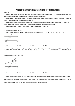 内蒙古呼伦贝尔满洲里市2025年数学七下期末监测试题含解析