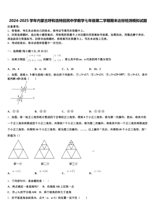 2024-2025学年内蒙古呼和浩特回民中学数学七年级第二学期期末达标检测模拟试题含解析