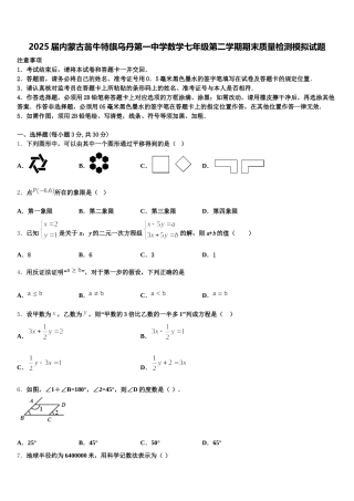 2025届内蒙古翁牛特旗乌丹第一中学数学七年级第二学期期末质量检测模拟试题含解析