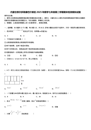 内蒙古鄂尔多斯康巴什新区2025年数学七年级第二学期期末检测模拟试题含解析