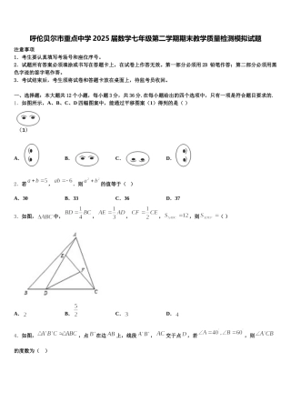 呼伦贝尔市重点中学2025届数学七年级第二学期期末教学质量检测模拟试题含解析