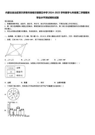 内蒙古自治区鄂尔多斯市准格尔旗第五中学2024-2025学年数学七年级第二学期期末学业水平测试模拟试题含解析