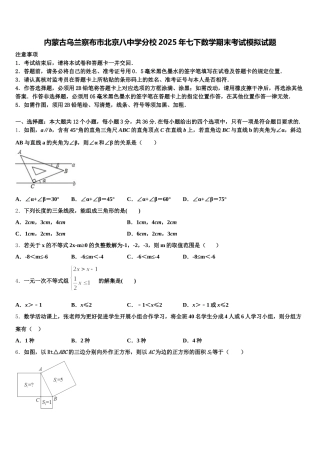 内蒙古乌兰察布市北京八中学分校2025年七下数学期末考试模拟试题含解析