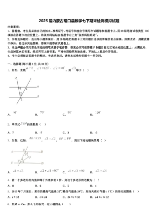 2025届内蒙古磴口县数学七下期末检测模拟试题含解析