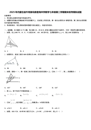 2025年内蒙古翁牛特旗乌敦套海中学数学七年级第二学期期末统考模拟试题含解析