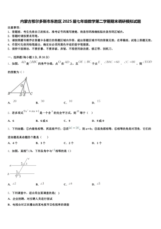 内蒙古鄂尔多斯市东胜区2025届七年级数学第二学期期末调研模拟试题含解析