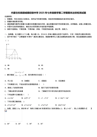 内蒙古杭锦旗城镇初级中学2025年七年级数学第二学期期末达标检测试题含解析