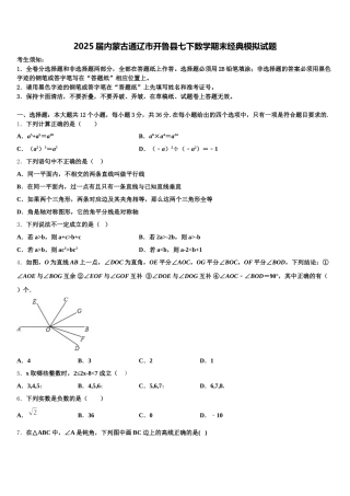 2025届内蒙古通辽市开鲁县七下数学期末经典模拟试题含解析