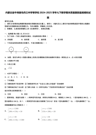 内蒙古翁牛特旗乌丹三中学等学校2024-2025学年七下数学期末质量跟踪监视模拟试题含解析