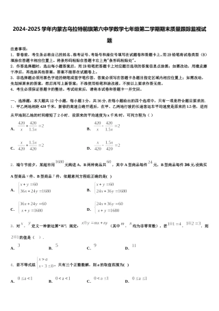 2024-2025学年内蒙古乌拉特前旗第六中学数学七年级第二学期期末质量跟踪监视试题含解析