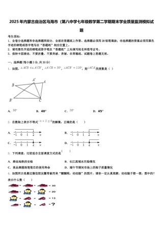 2025年内蒙古自治区乌海市（第八中学七年级数学第二学期期末学业质量监测模拟试题含解析