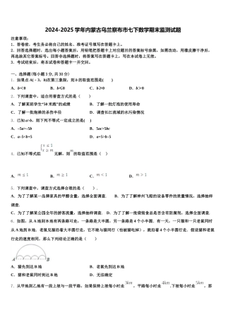 2024-2025学年内蒙古乌兰察布市七下数学期末监测试题含解析