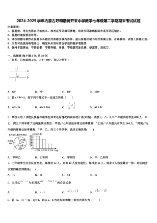 2024-2025学年内蒙古呼和浩特开来中学数学七年级第二学期期末考试试题含解析