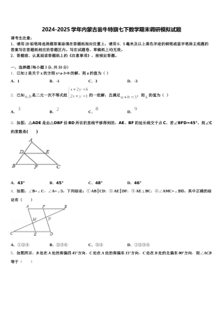 2024-2025学年内蒙古翁牛特旗七下数学期末调研模拟试题含解析