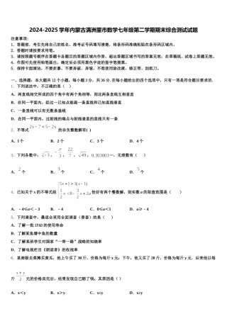 2024-2025学年内蒙古满洲里市数学七年级第二学期期末综合测试试题含解析