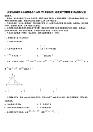 内蒙古赤峰市翁牛特旗乌丹六中学2025届数学七年级第二学期期末综合测试试题含解析