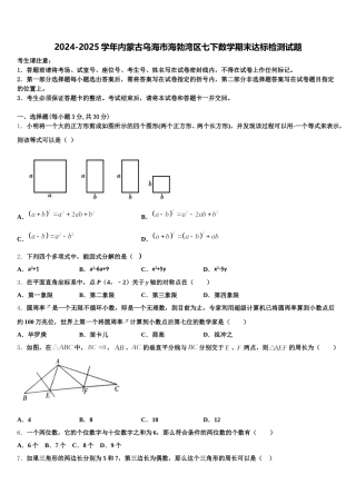 2024-2025学年内蒙古乌海市海勃湾区七下数学期末达标检测试题含解析