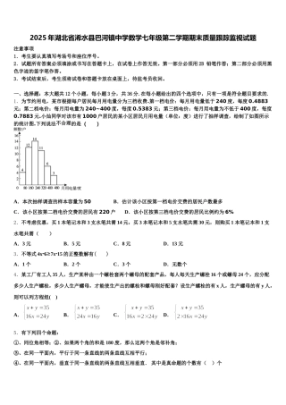 2025年湖北省浠水县巴河镇中学数学七年级第二学期期末质量跟踪监视试题含解析