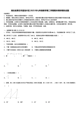 湖北省黄石市富池片区2025年七年级数学第二学期期末调研模拟试题含解析