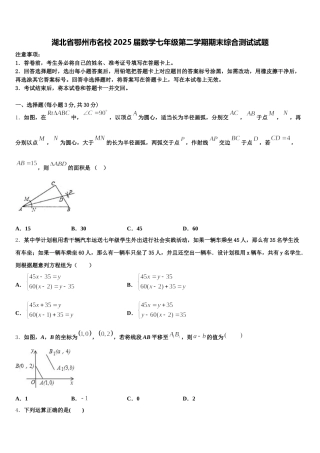 湖北省鄂州市名校2025届数学七年级第二学期期末综合测试试题含解析