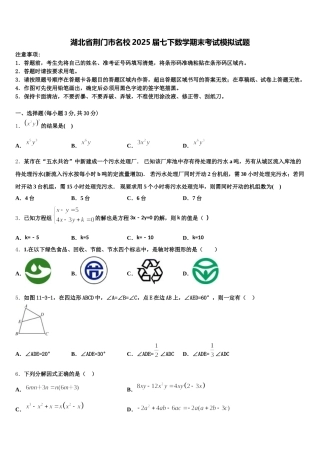湖北省荆门市名校2025届七下数学期末考试模拟试题含解析