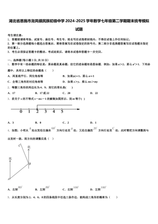 湖北省恩施市龙凤镇民族初级中学2024-2025学年数学七年级第二学期期末统考模拟试题含解析