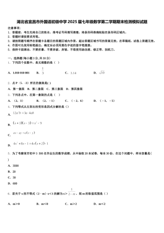 湖北省宜昌市外国语初级中学2025届七年级数学第二学期期末检测模拟试题含解析