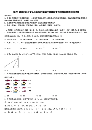 2025届湖北利川文斗七年级数学第二学期期末质量跟踪监视模拟试题含解析