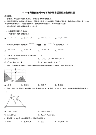 2025年湖北省随州市七下数学期末质量跟踪监视试题含解析