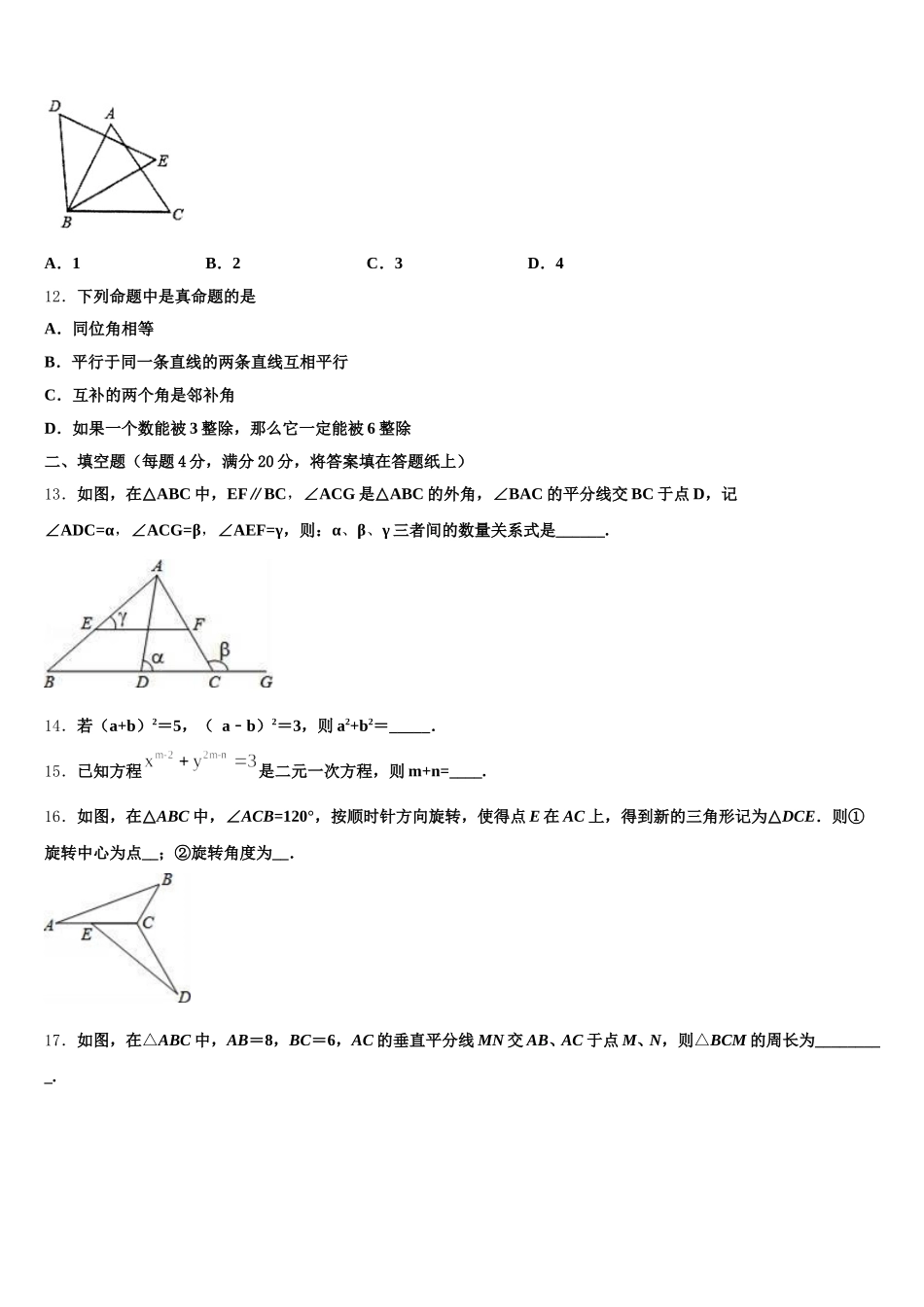 湖北省黄石市大冶市2024-2025学年七下数学期末质量检测试题含解析_第3页